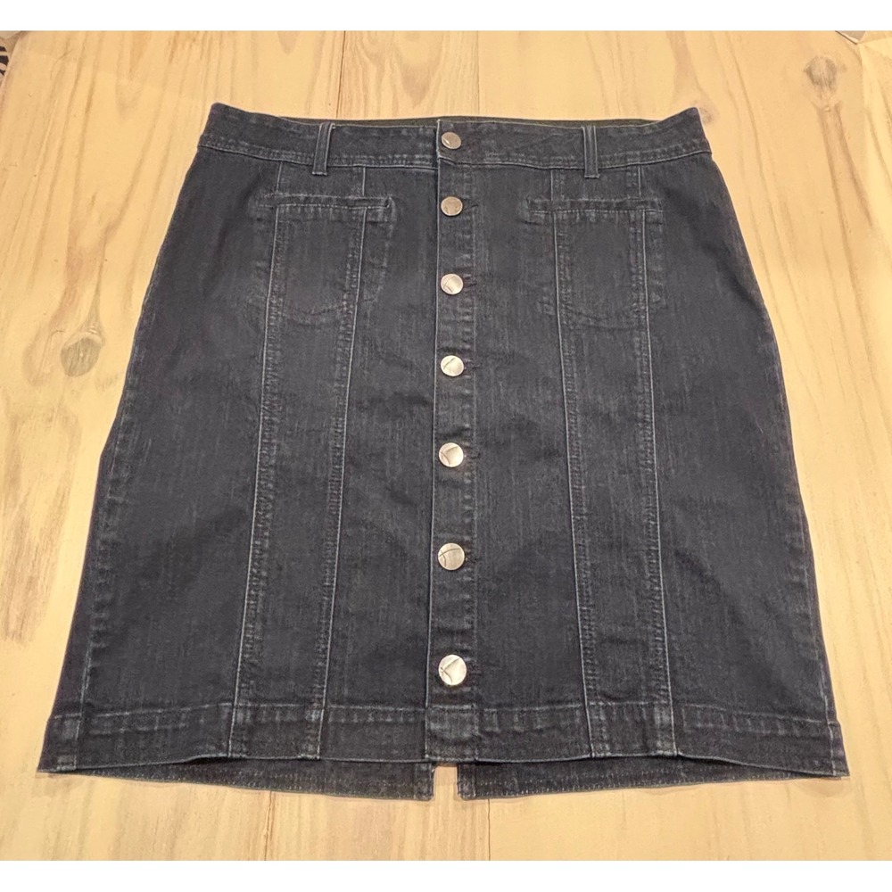 Lane Bryant Womens 18 Dark Wash Denim Button Front Stretch Jean Skirt CS13010262